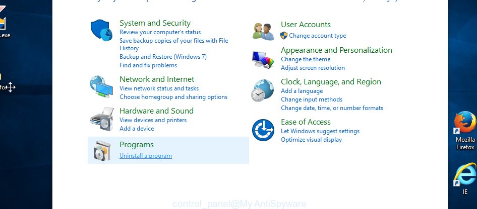 Microsoft Windows 10 control panel