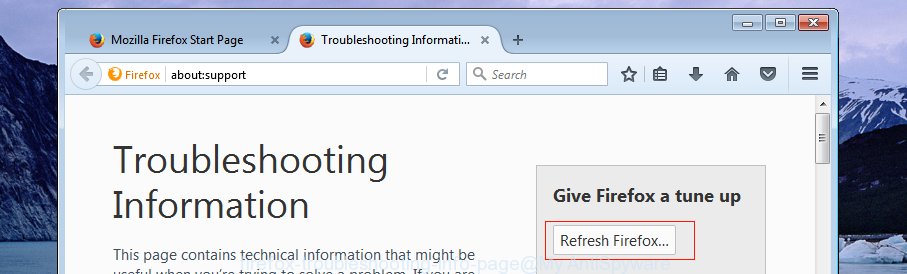 Firefox troubleshooting info page