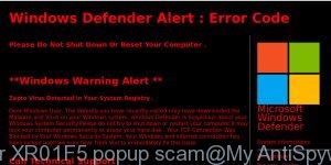 Error XR01F5 popup scam