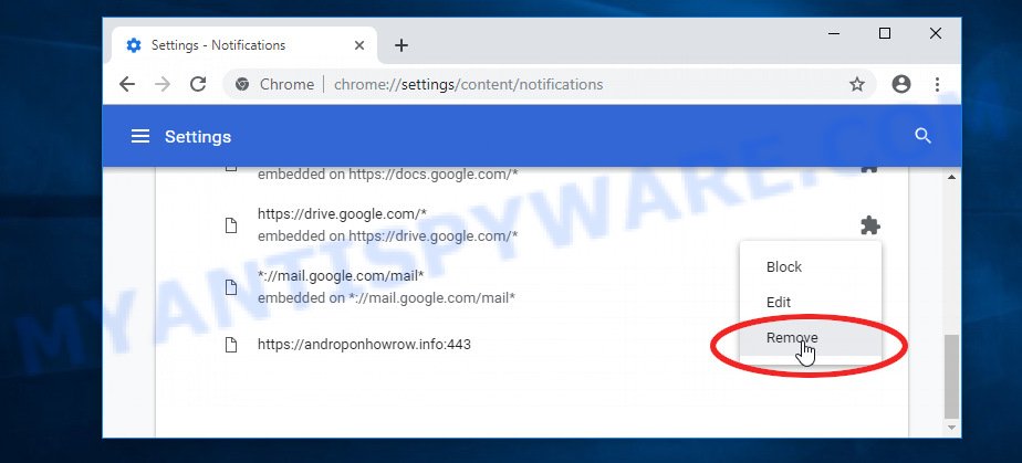 Google Chrome Tomeamounturale.com notifications removal