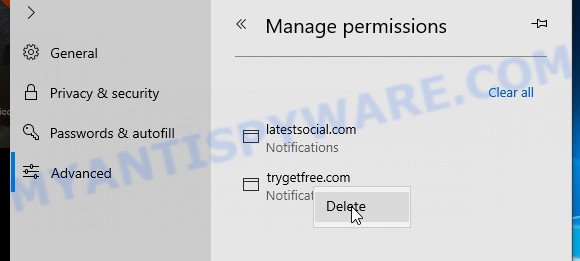 MS Edge Reacculandfon.co.in push notifications removal