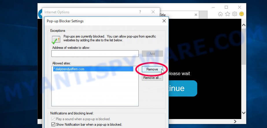 IE Tomeamounturale.com browser notifications removal