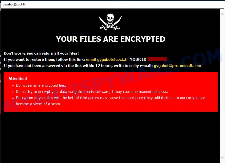 Gyga ransomware popup window