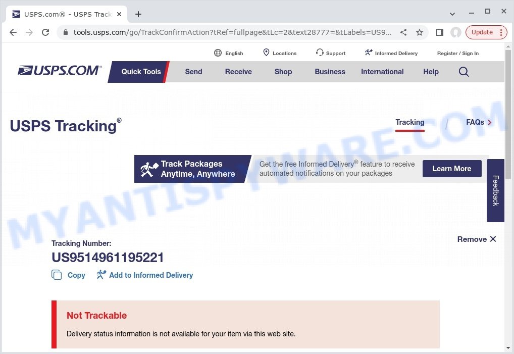 US9514961195221 Your Package Cannot Be Delivered text SCAM