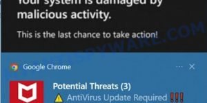 Your System Is Damaged By Malicious Activity Pop-Up SCAM