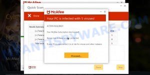 Mypcdefenderplus.site fake McAfee Scan results