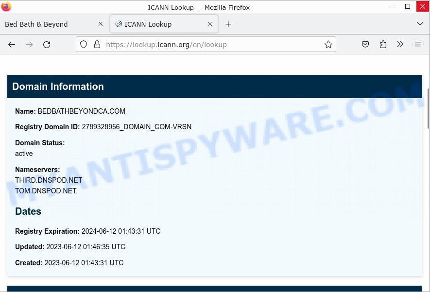 Bedbathbeyondca.com Scam whois