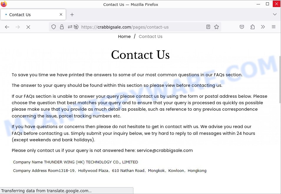 Crabbigsale.com Crab BigSale Scam contacts