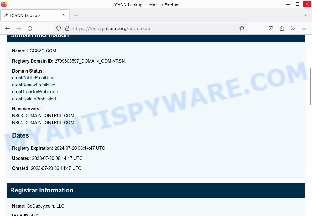 Hccszc.com Scam store whois