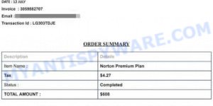 Norton LifeLock INVOICE Email scam