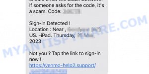 Venmo Text Scam sign in detected