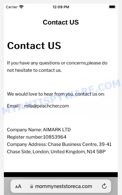 Mommyneststoreca.com scam contacts