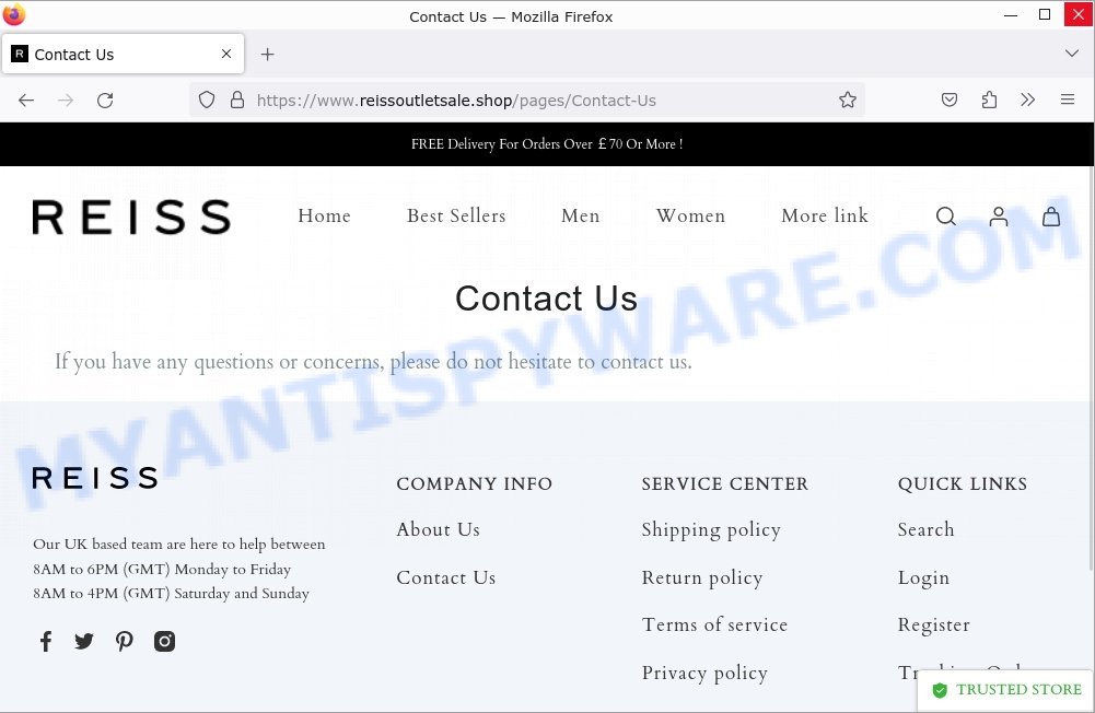 Reissoutletsale.shop Scam contacts