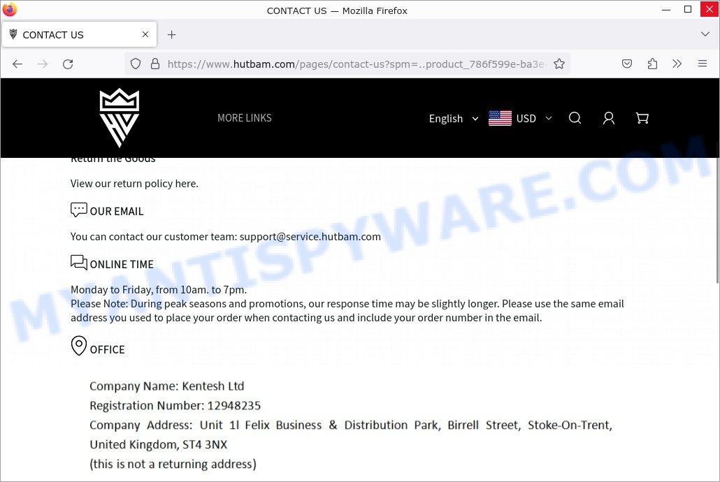 Hutbam.com scam store contacts