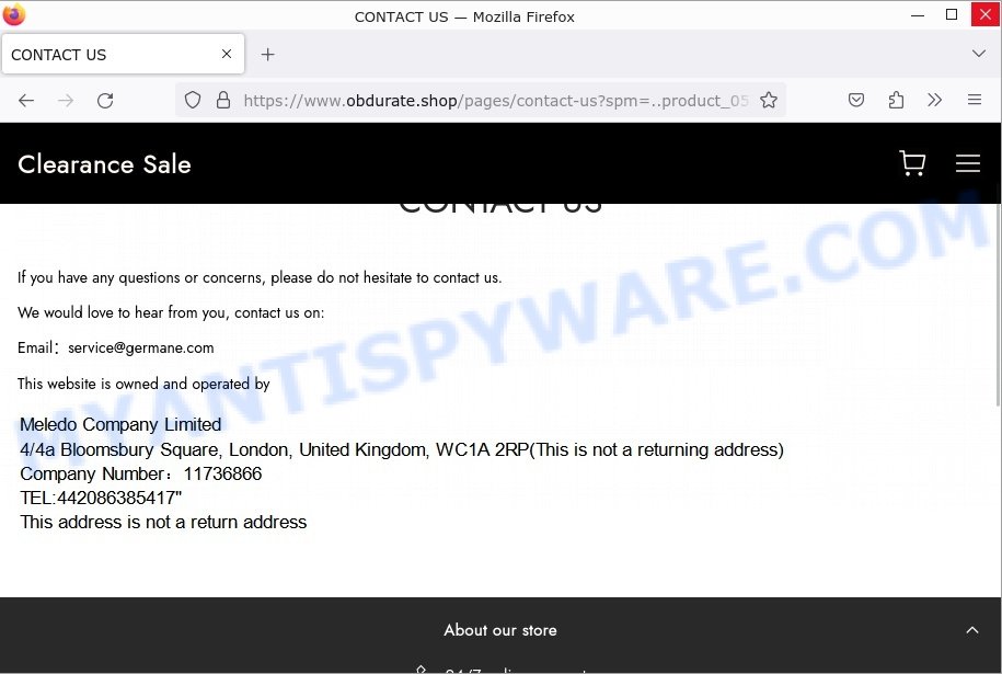 Obdurate.Shop scam store contacts
