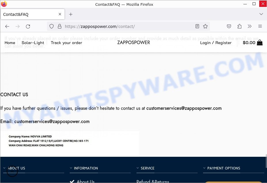 ZapposPower.com scam contacts