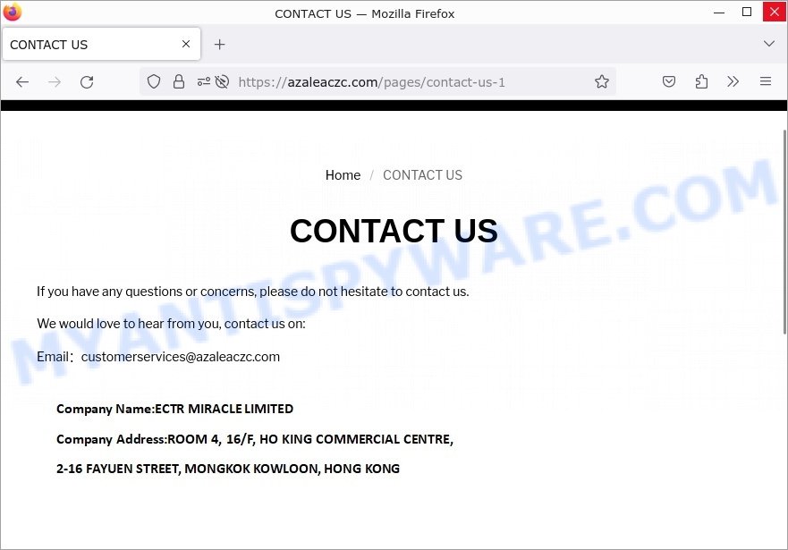 Azaleaczc.com scam contacts