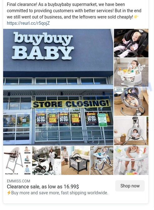 Emmiss.com Buy Buy Baby Scam store ads