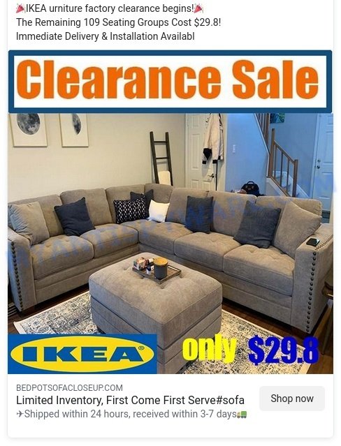 IKEA Clearance Sale Scam ads