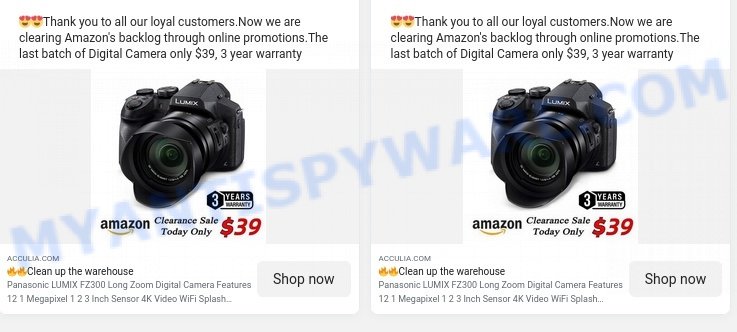 Acculia.com LUMIX FZ300 Scam ads