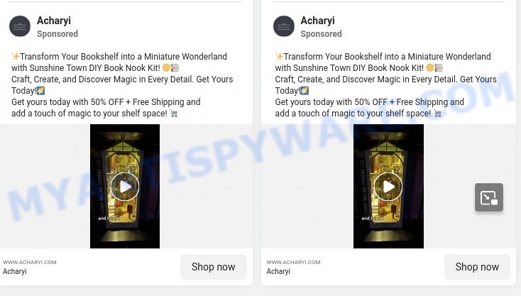 Acharyi.com Proud Book Nook scam ads