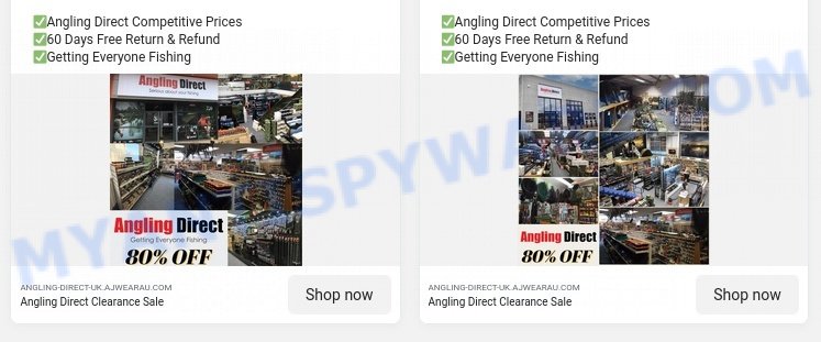 Ajwearau.com Angling Direct Clearance Sale scam ads