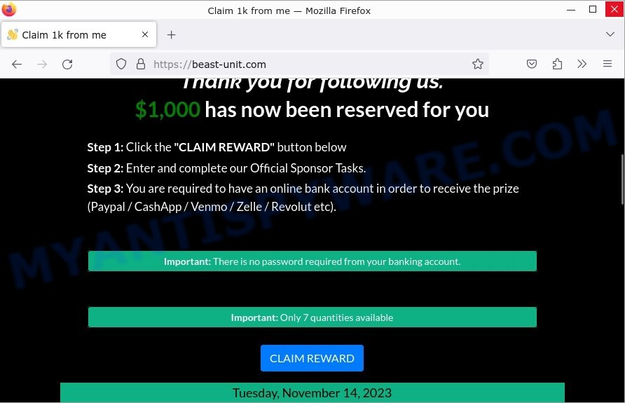 Beast-unit.com 1000 Beast Promo Scam