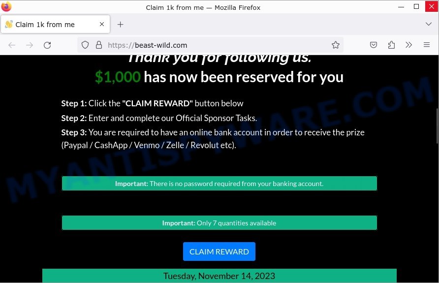 Beast-wild.com 1000 Beast Promo Scam