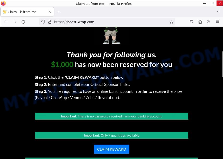 Beast-wrap.com 1000 reward Scam