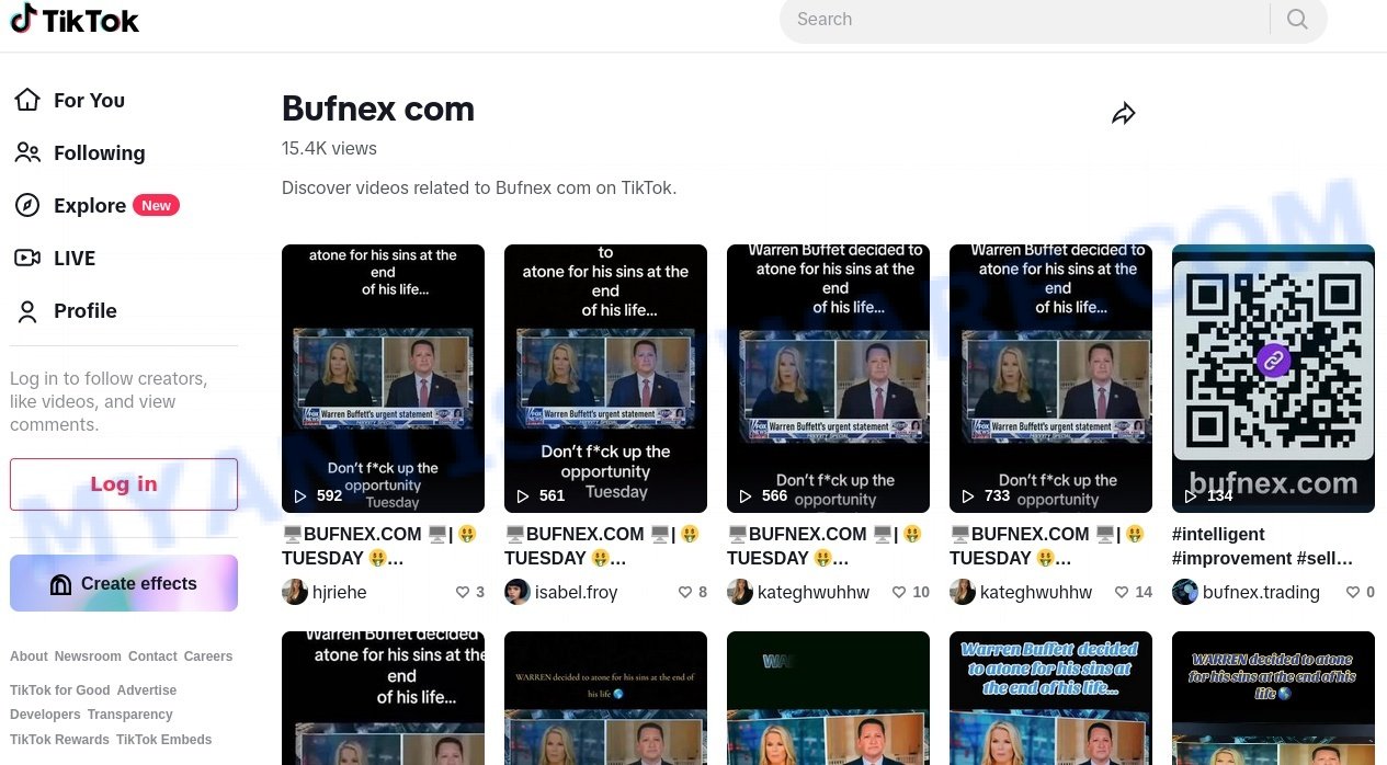 Bufnex Buffett TikTok code scam