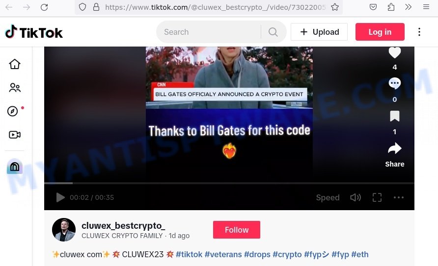 Cluwex TikTok Bill Gates Bitcoin Promo code scam