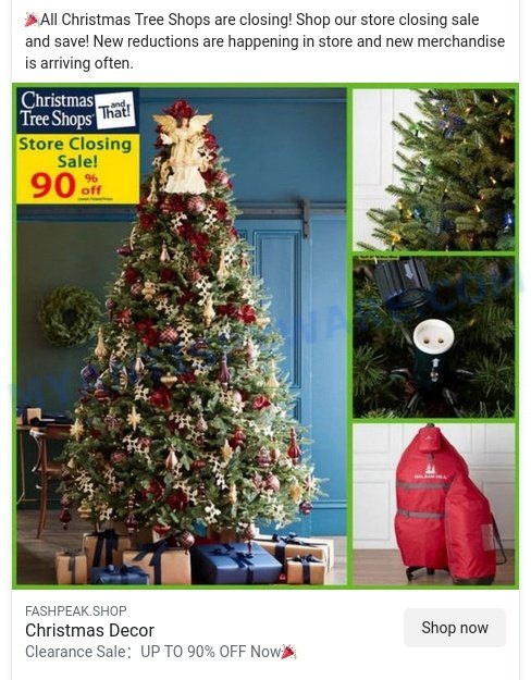 Fashpeak.shop Balsam Hill Christmas sale scam ads