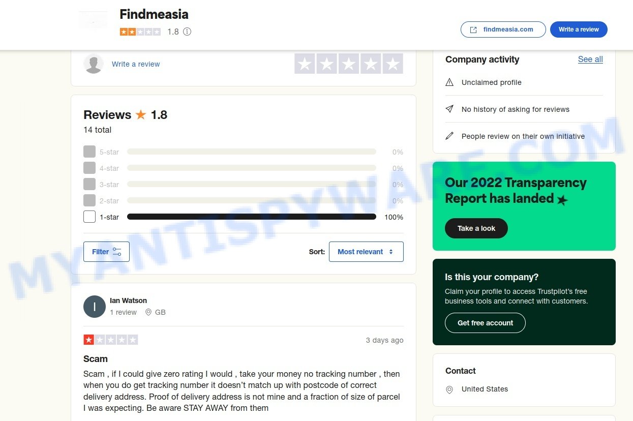 Findmeasia.com TrustPilot reviews