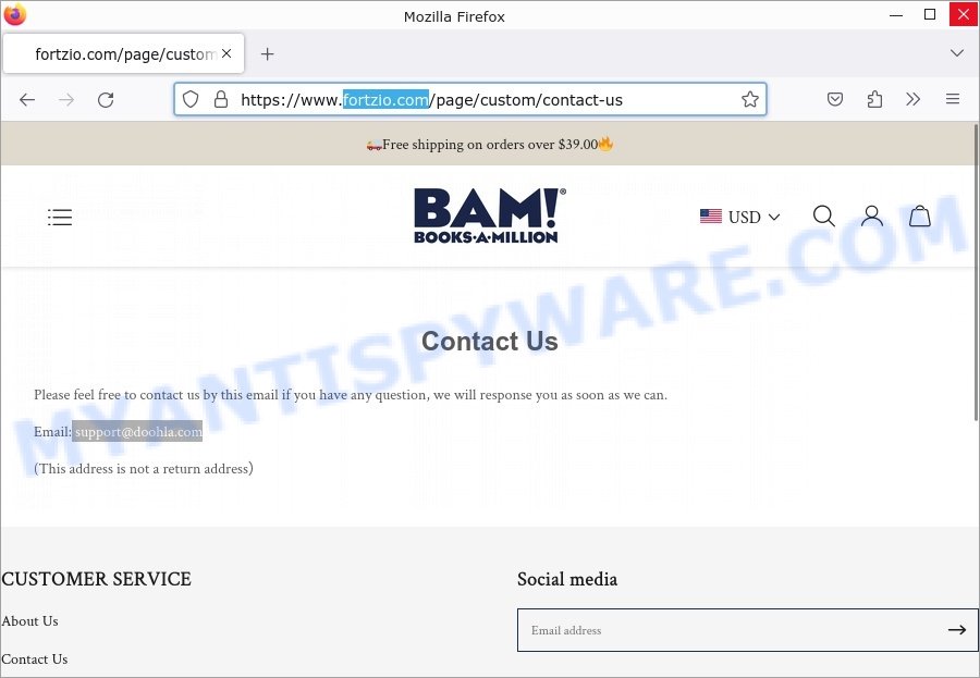Fortzio.com fake Books-A-Million sale scam contacts