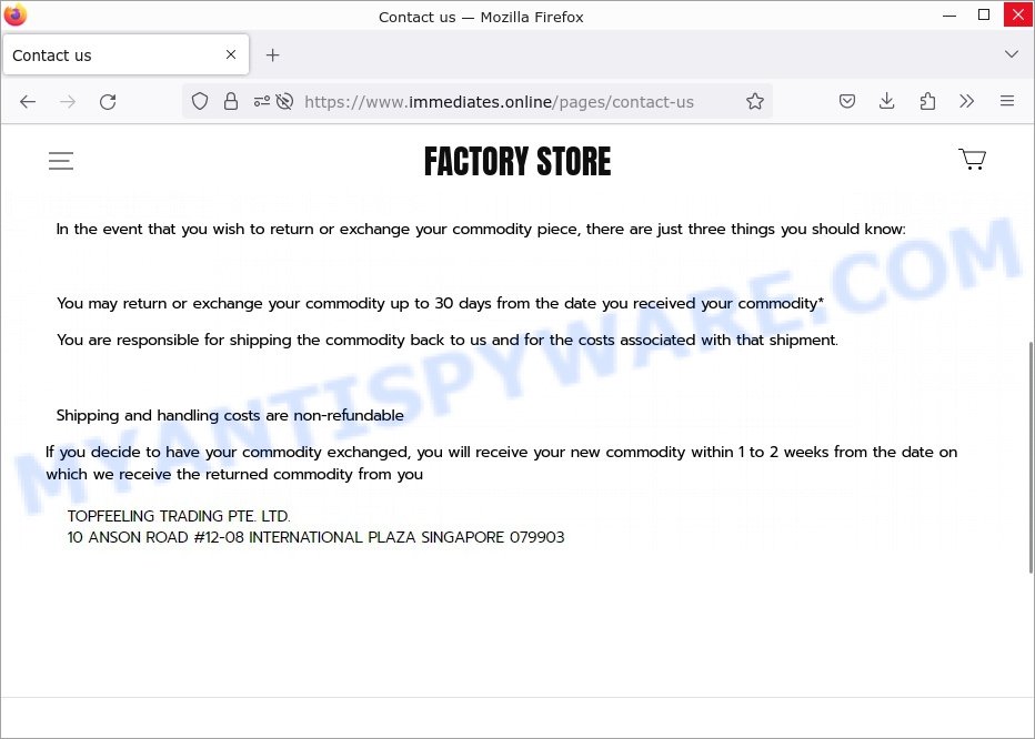 Immediates.online Fake Nike Clearance Store Scam contacts