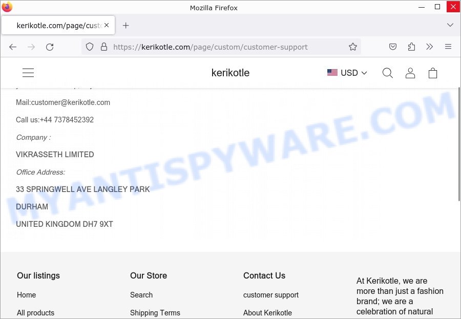 Kerikotle.com scam store contacts