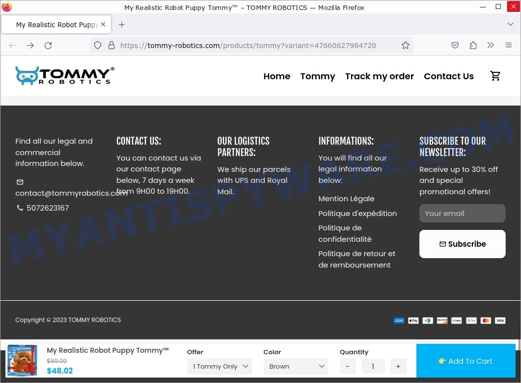 Tommy-robotics.com Realistic Robot Puppy Tommy Scam contacts