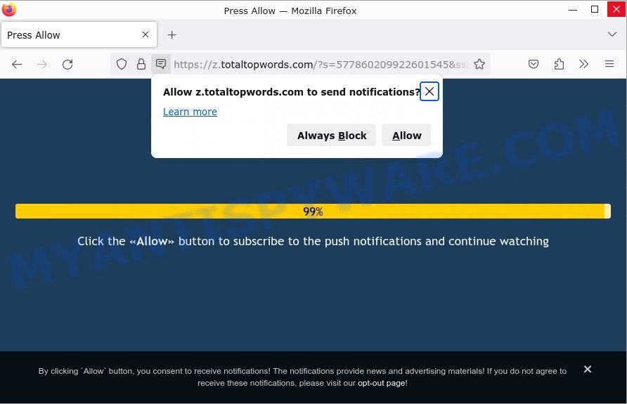 Totaltopwords.com Press Allow Scam
