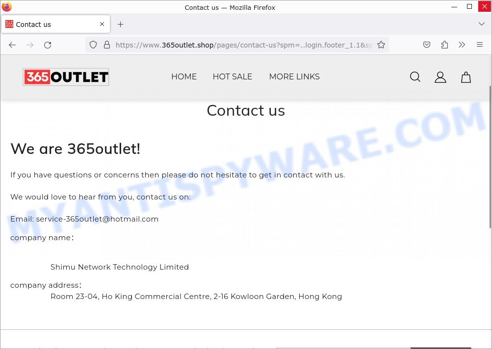 365outlet.Shop Scam contacts