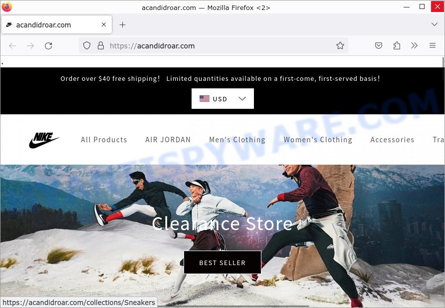 Acandidroar.com Nike sale scam