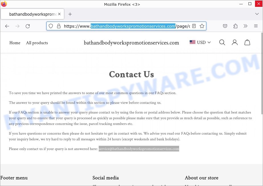 Bathandbodyworkspromotionservices.com scam contacts