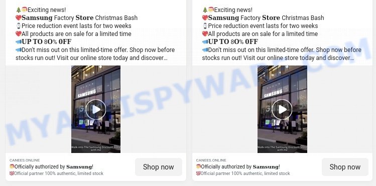 Canees.online Samsung store scam ads