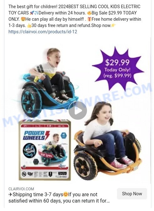 Clairvoi.com 360 spinning ride-on vehicle scam ads