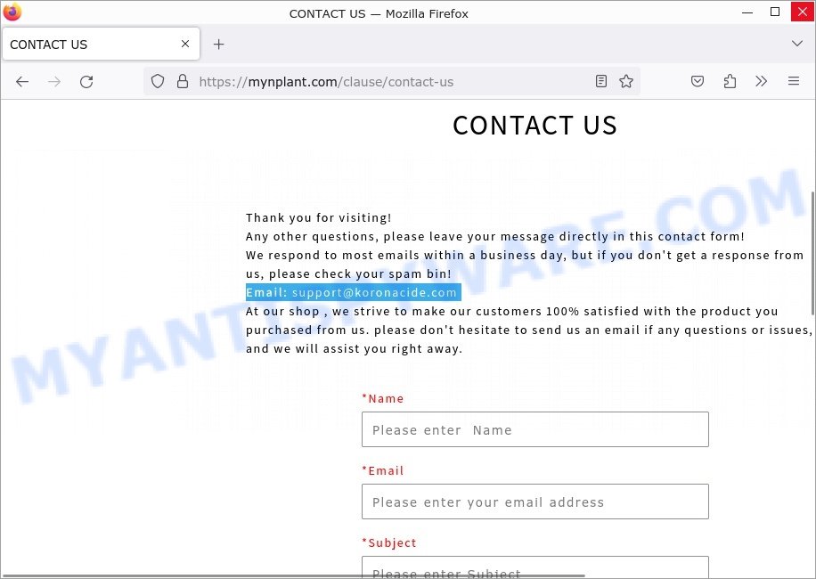 Mynplant.com scam contacts