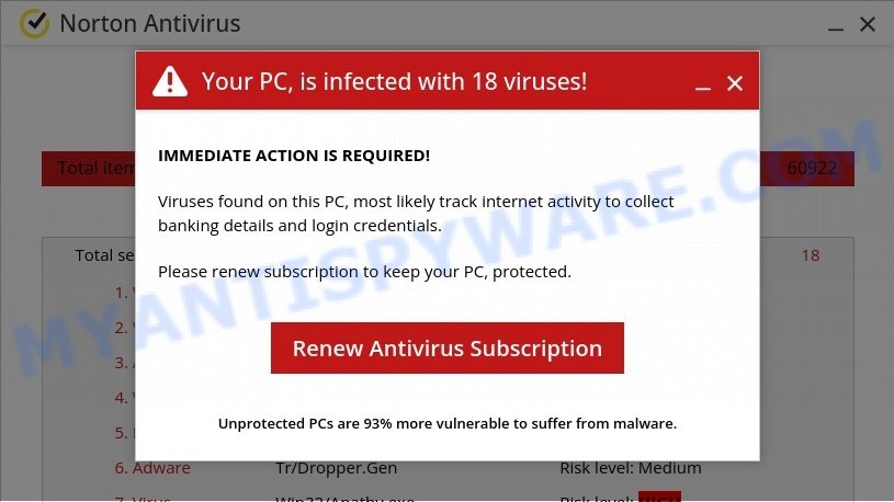 Norton Your PC Is Infected With 18 Viruses Scam