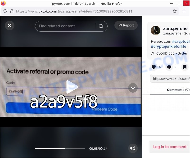 Pyreex tiktok promo code scam