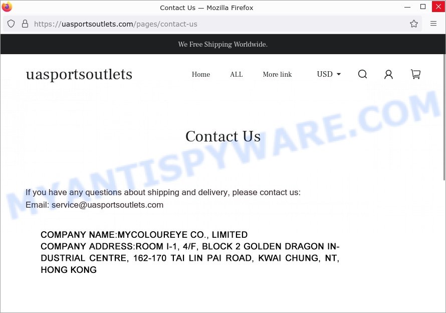 Uasportsoutlets.com scam contacts