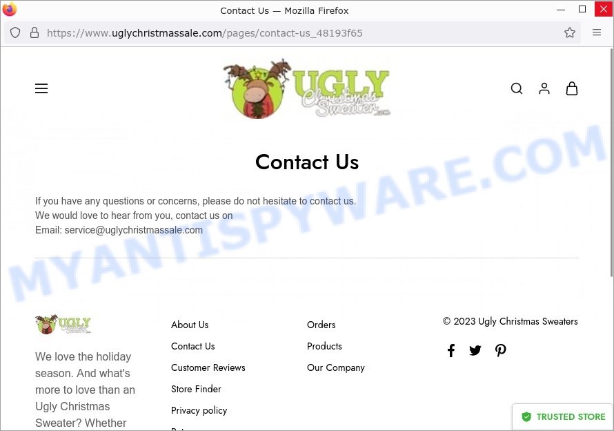 UglyChristmasSale.com scam contacts