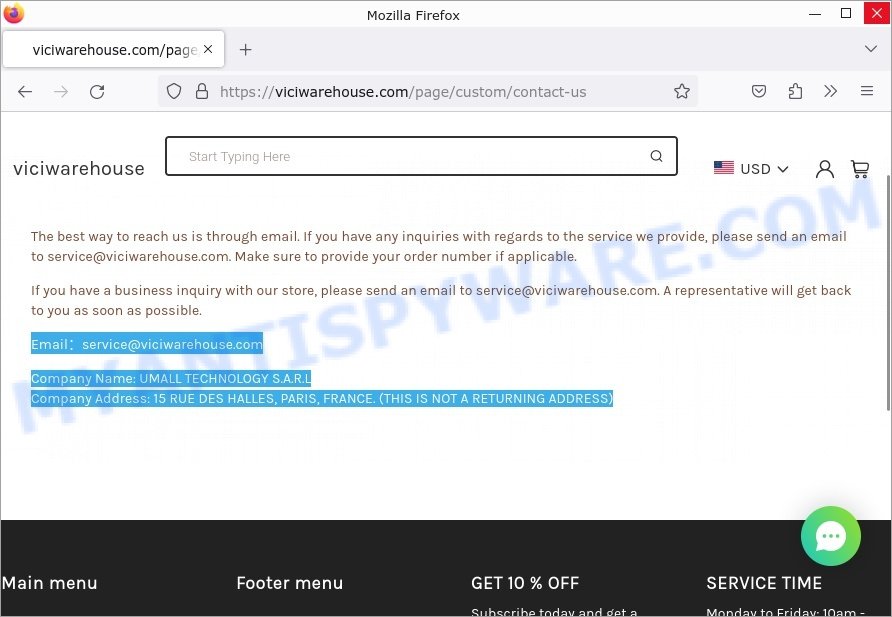 Viciwarehouse.com scam contacts