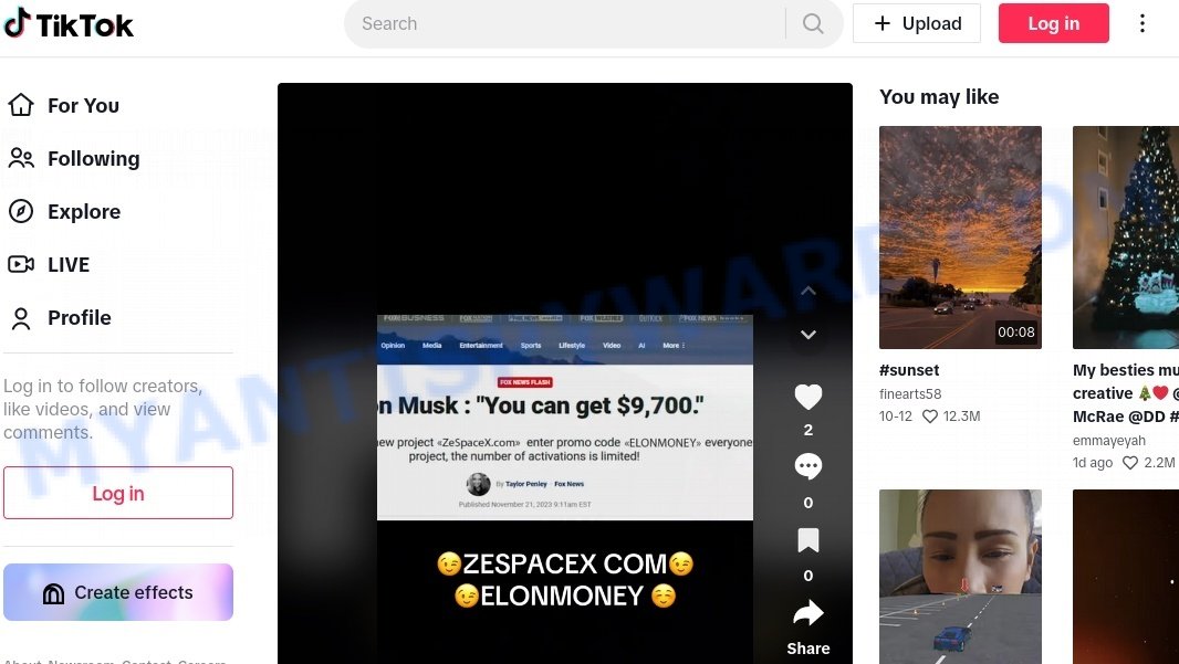 Zespacex.com tiktok bitcoin scam